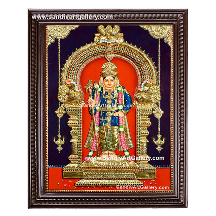 Palani Raja Alankara Murugan 3D Super Embossed Tanjore Painting