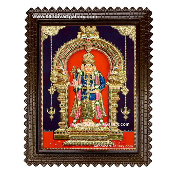 Palani Raja Alankara Murugan 3D Super Embossed Tanjore Painting