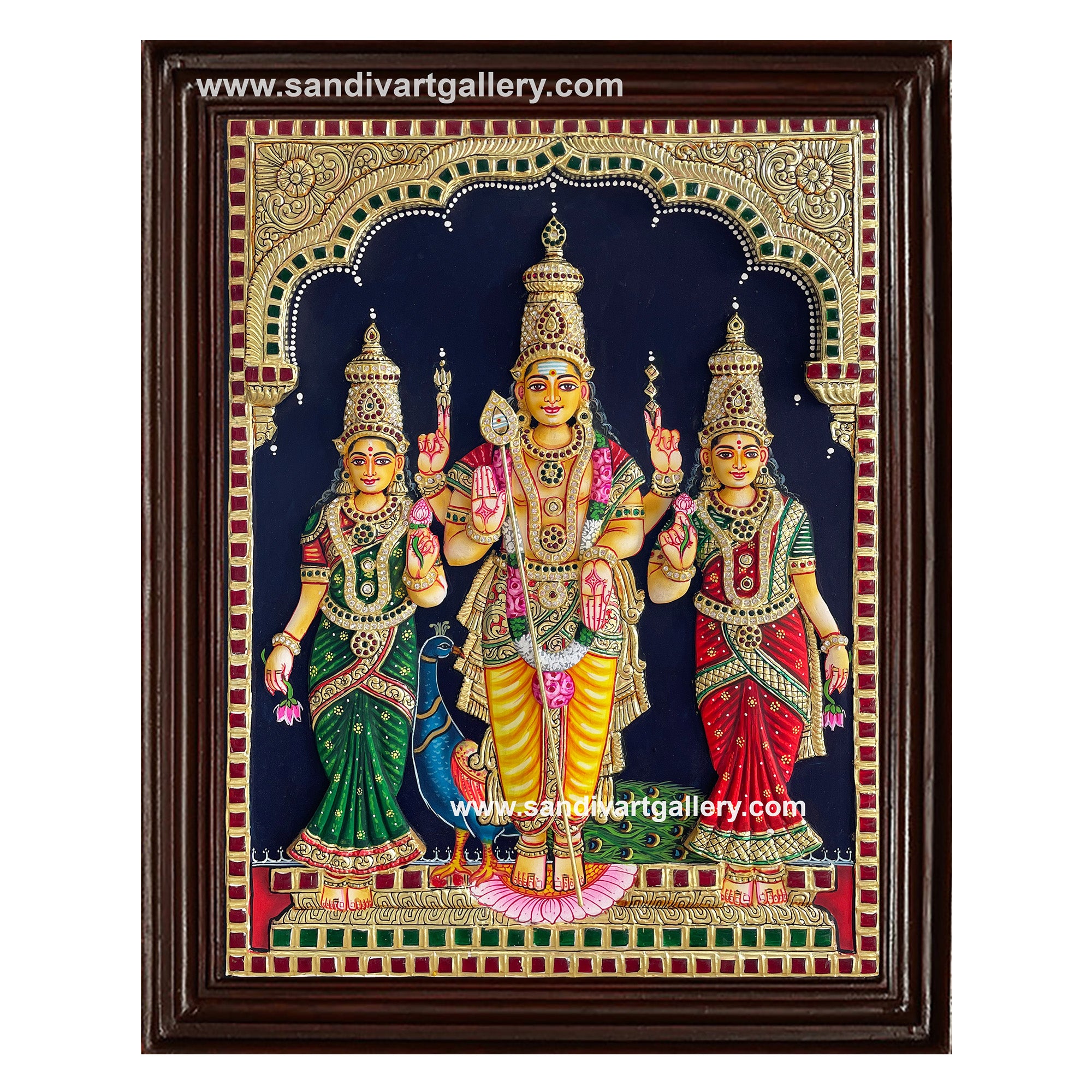 Valli Deivanai Muruagar 3D Embossed Tanjore Painting