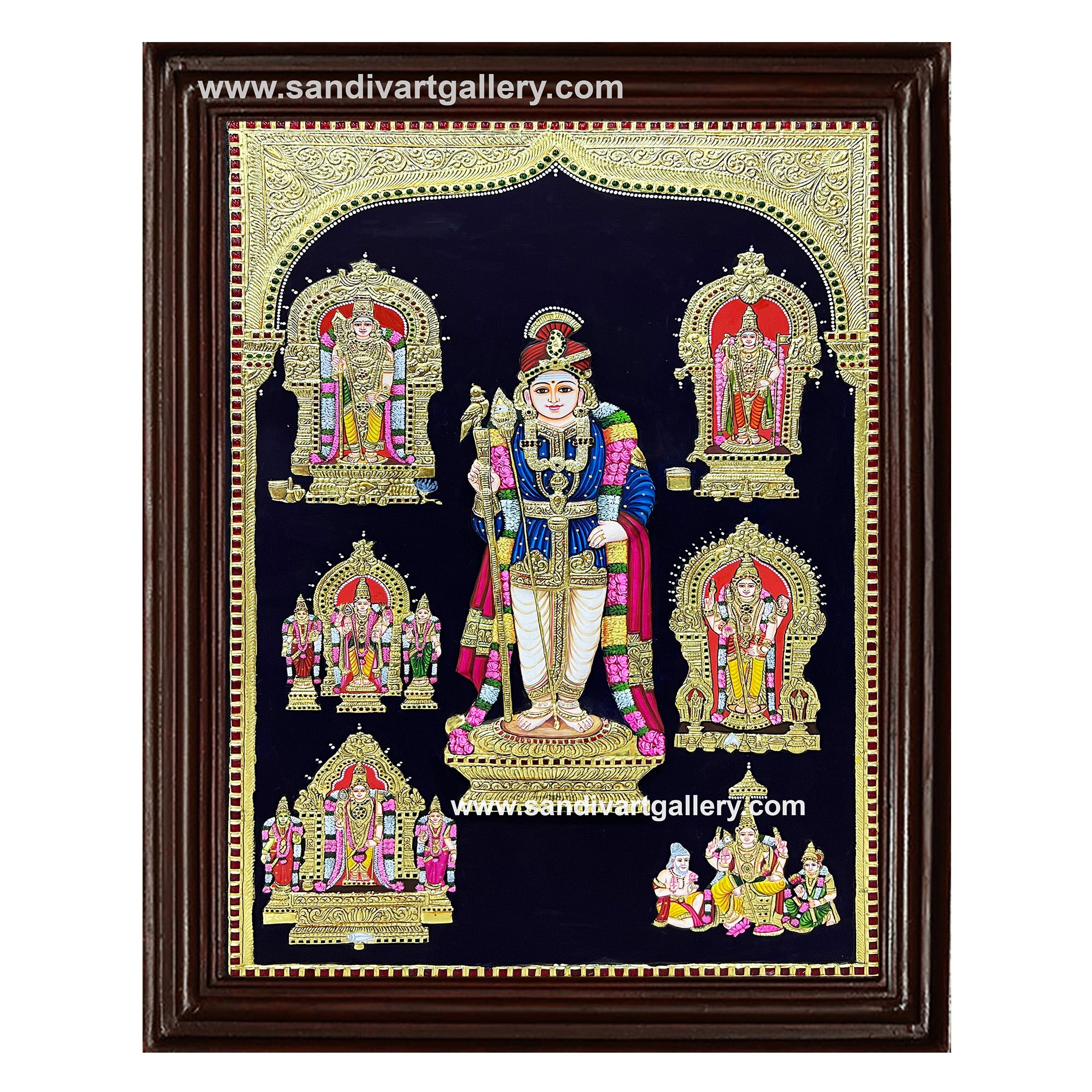 Murugar with arupadaiveedu Tanjore Painting