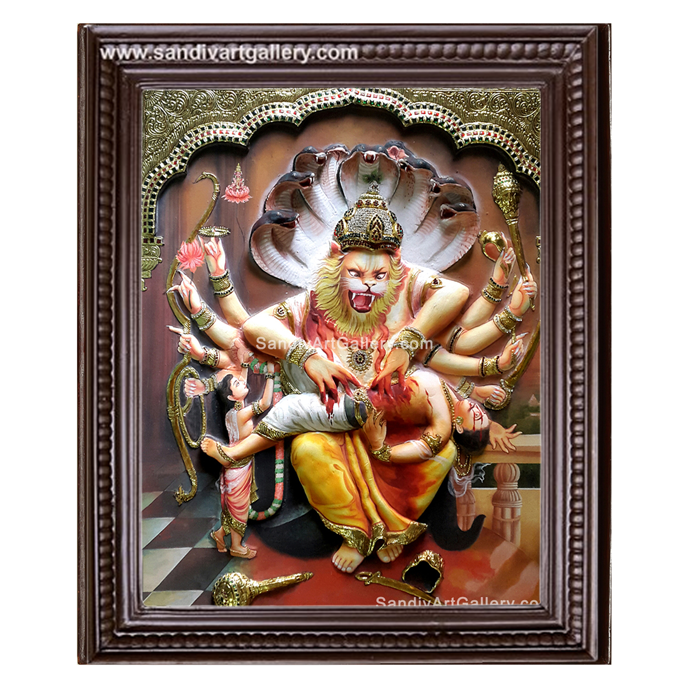 Ugra Narasimha 3D Embossed Tanjore Painting