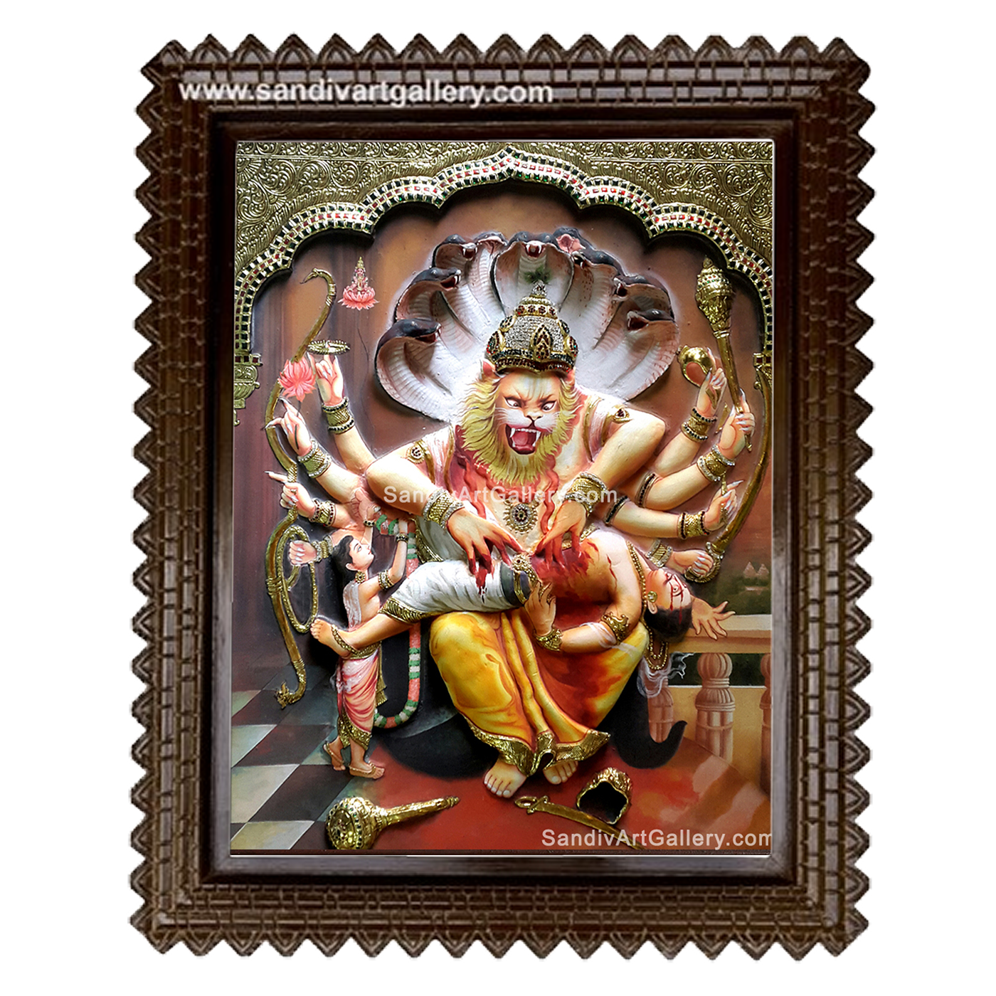 Ugra Narasimha 3D Embossed Tanjore Painting