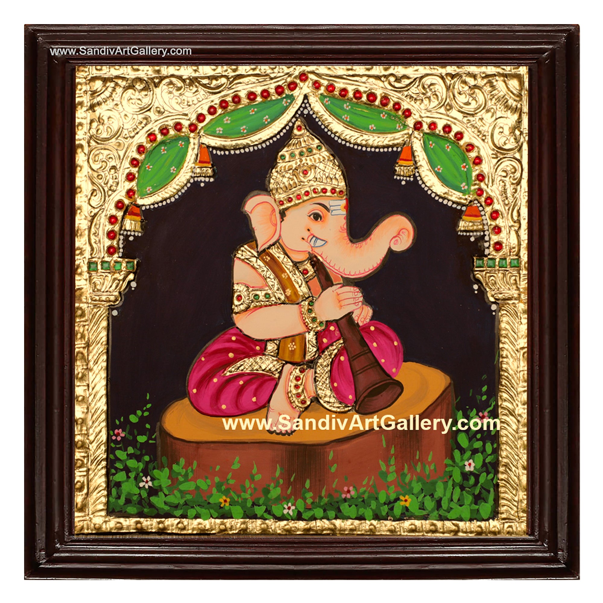 Ganesha with Instrument Tanjore Painting1