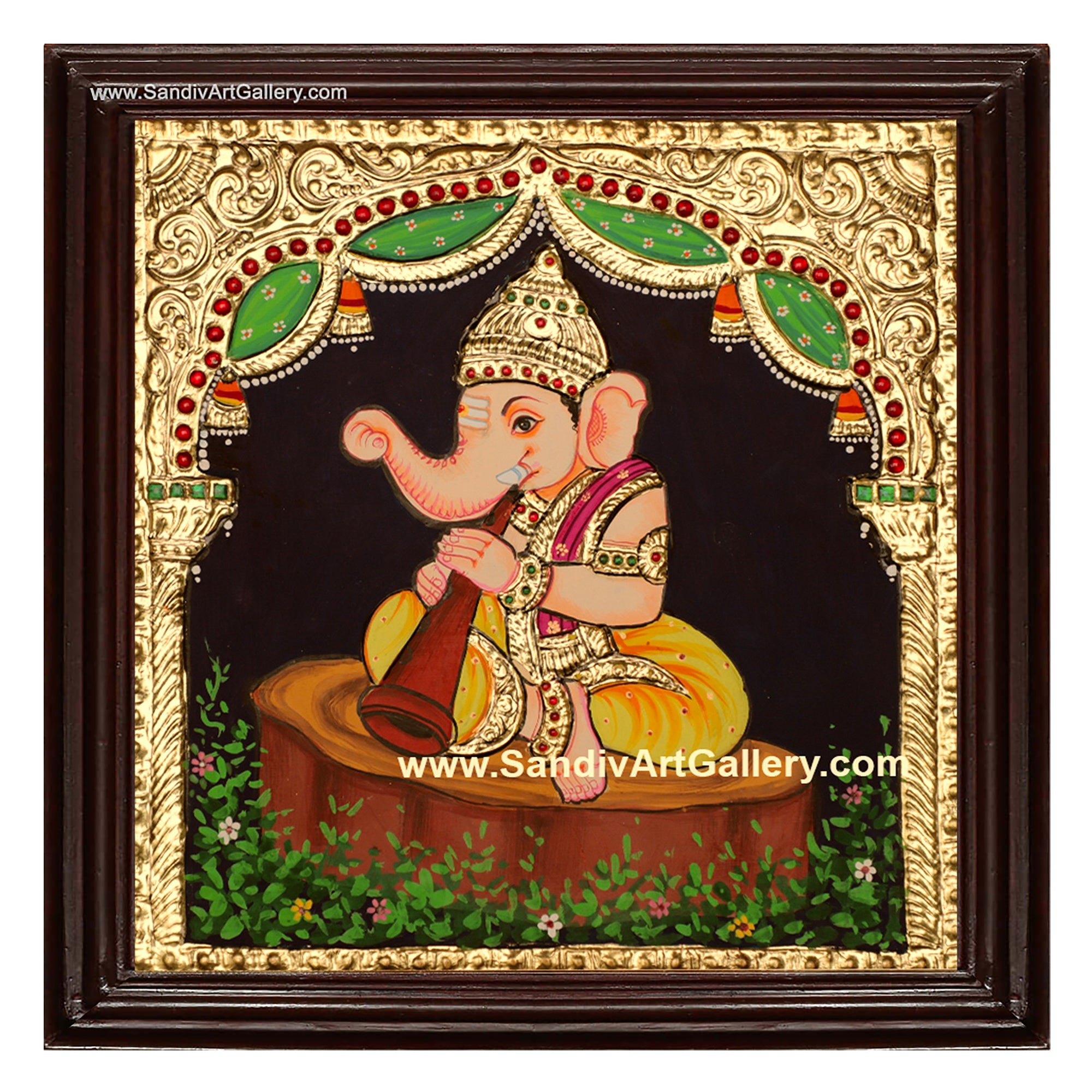 Ganesha with Instrument Tanjore Painting3