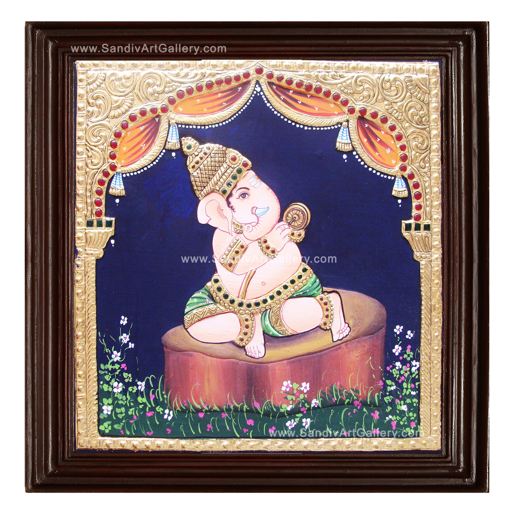 Ganesha with Instrument Tanjore Painting2
