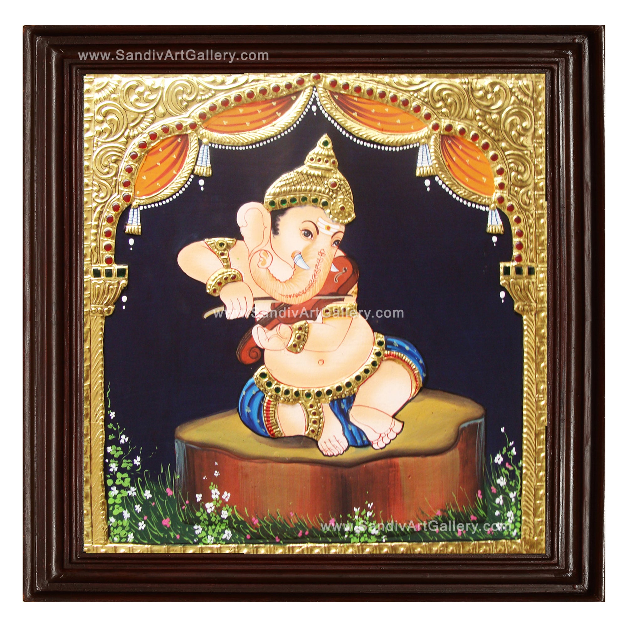 Ganesha with Instrument Tanjore Painting- Set of 8