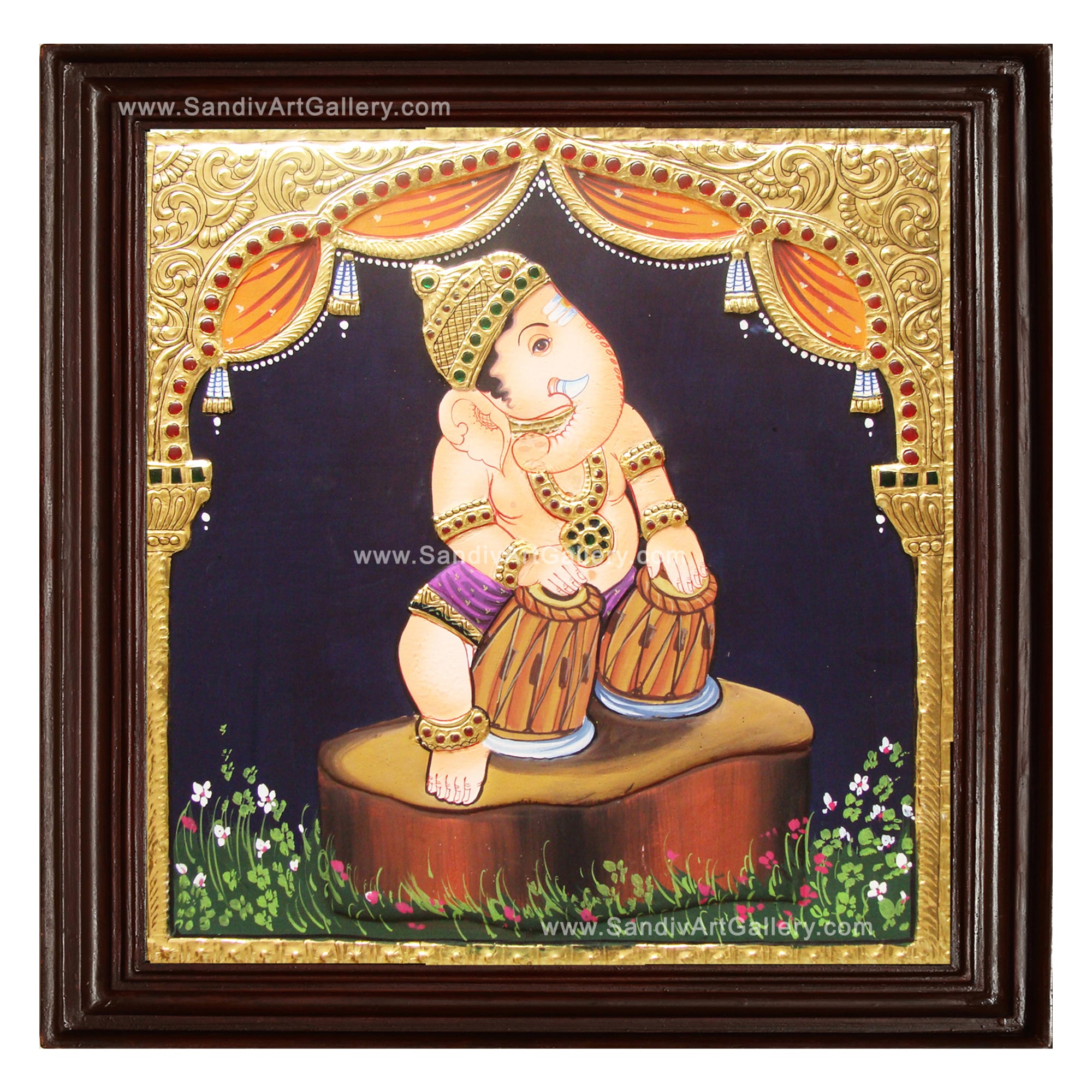 Ganesha with Instrument Tanjore Painting- Set of 8