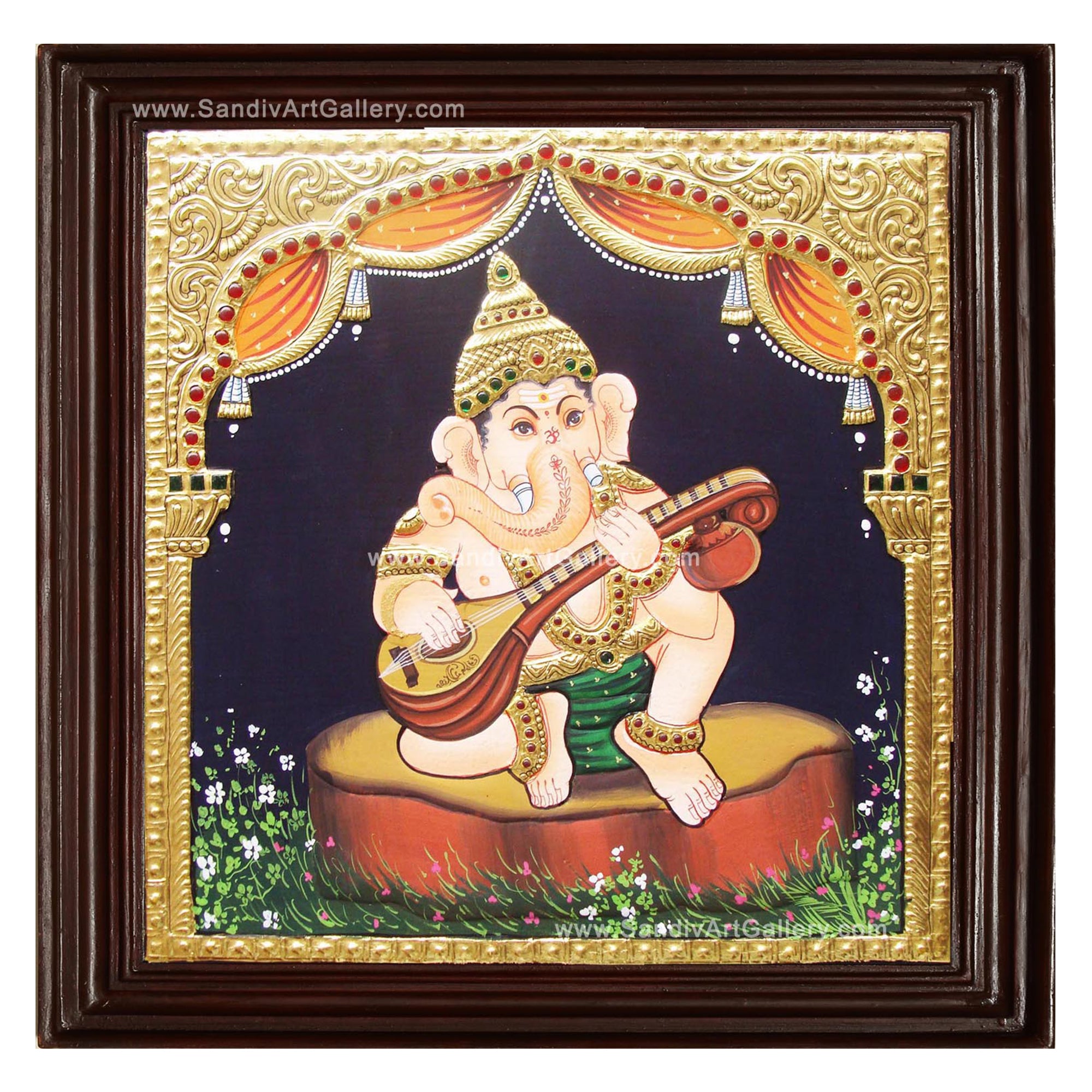 Ganesha with Instrument Tanjore Painting- Set of 8