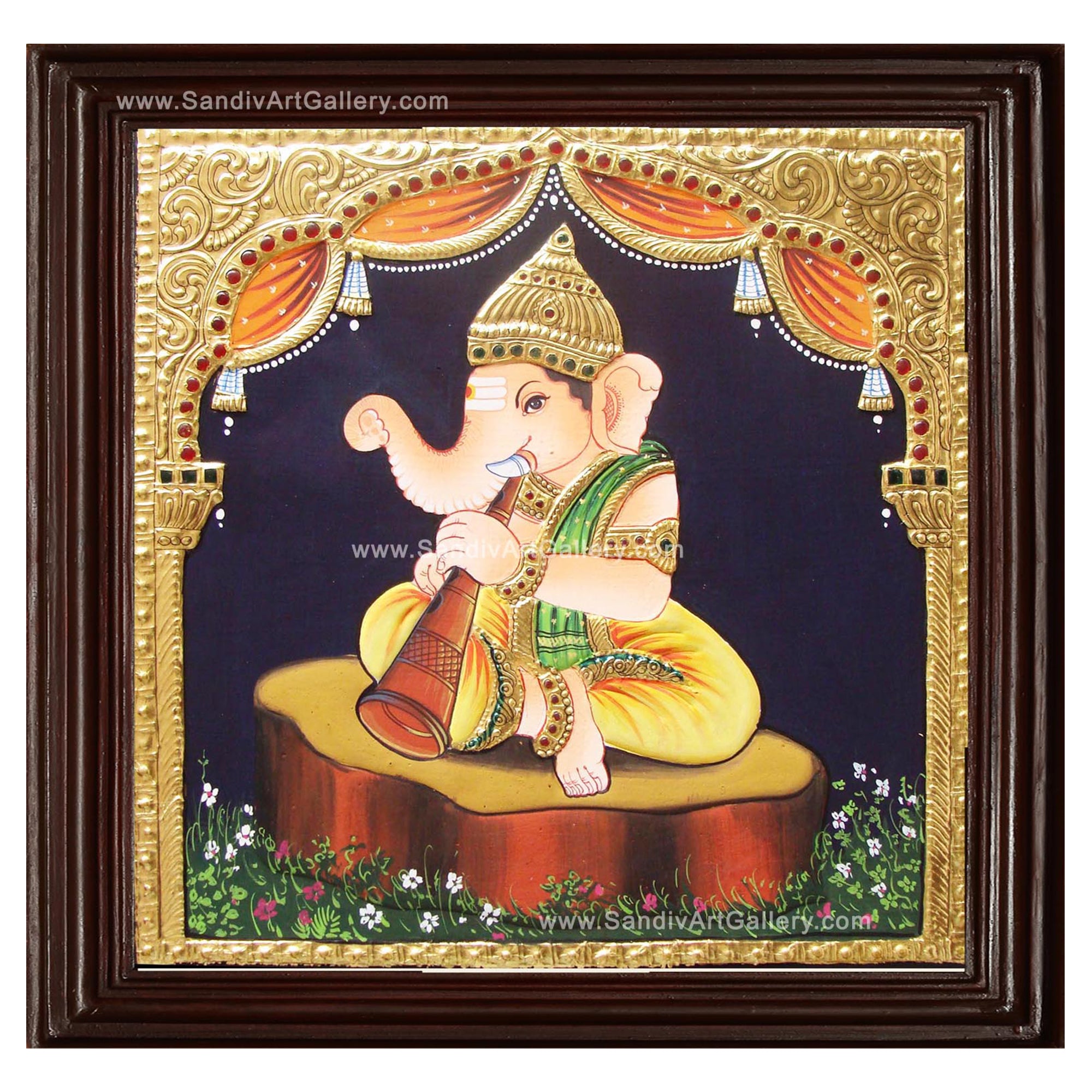 Ganesha with Instrument Tanjore Painting- Set of 8