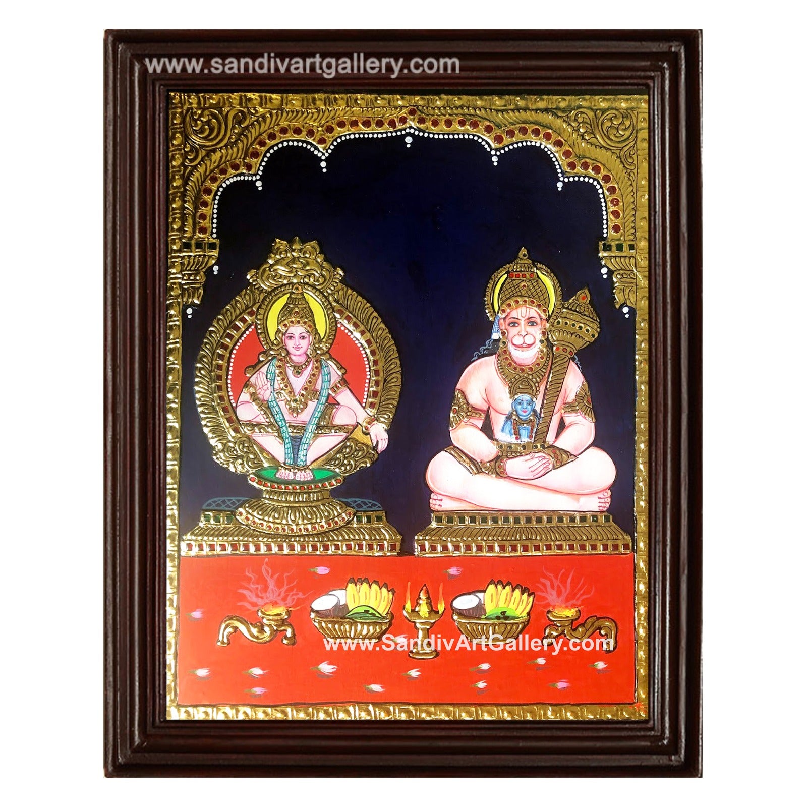 Ayyappan and Hanuman- 2 Panel Tanjore Painting