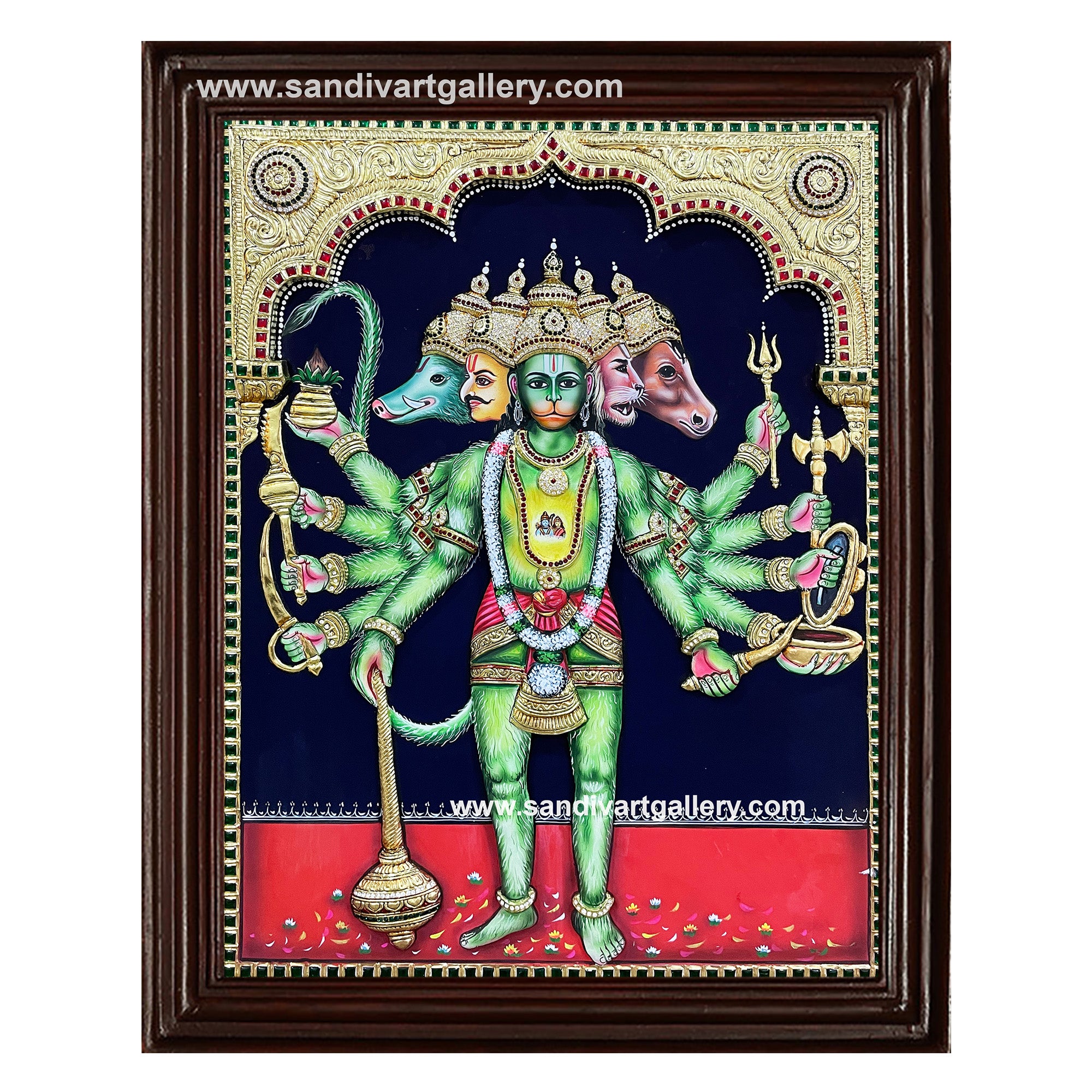 Panchamukha Hanuman 3D Embossed Tanjore Painting