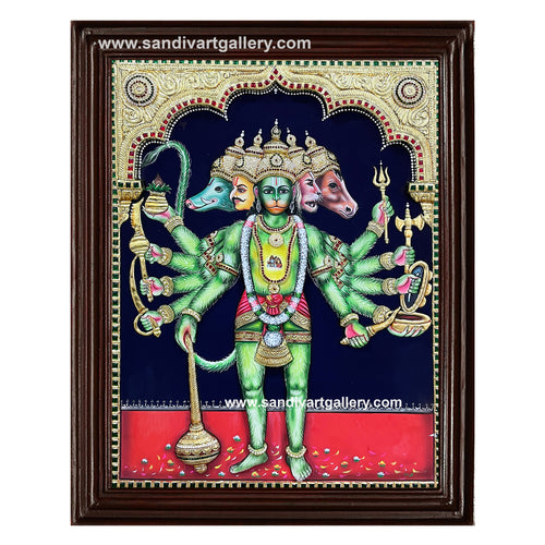 Panchamukha Hanuman 3D Embossed Tanjore Painting