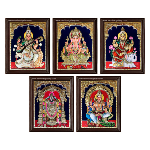 Vinayagar Lakshmi Balaji Saraswathi and Subramania- Pooja Room 2D Tanjore Paintings