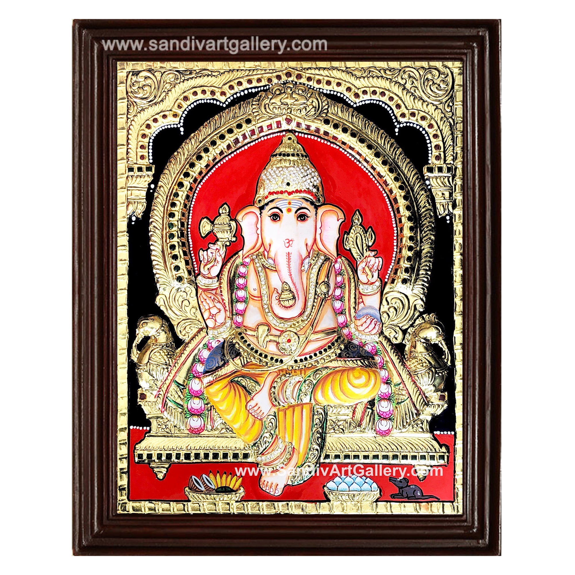 Vinayahar Lakshmi Perumal Saraswathi and Subramanya Swamy- Pooja Room Semi Embossed Tanjore Paintings