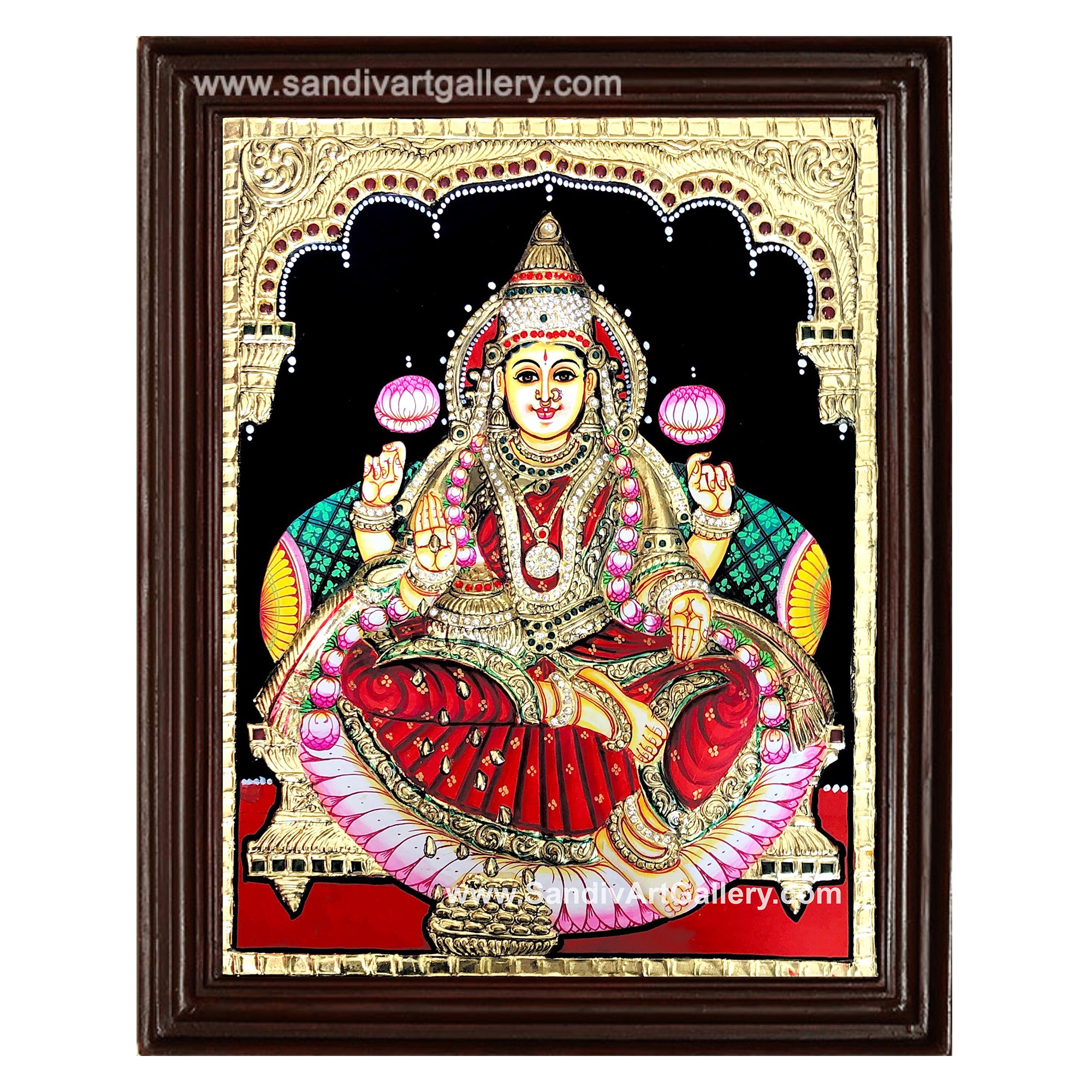 Vinayahar Lakshmi Perumal Saraswathi and Subramanya Swamy- Pooja Room Semi Embossed Tanjore Paintings