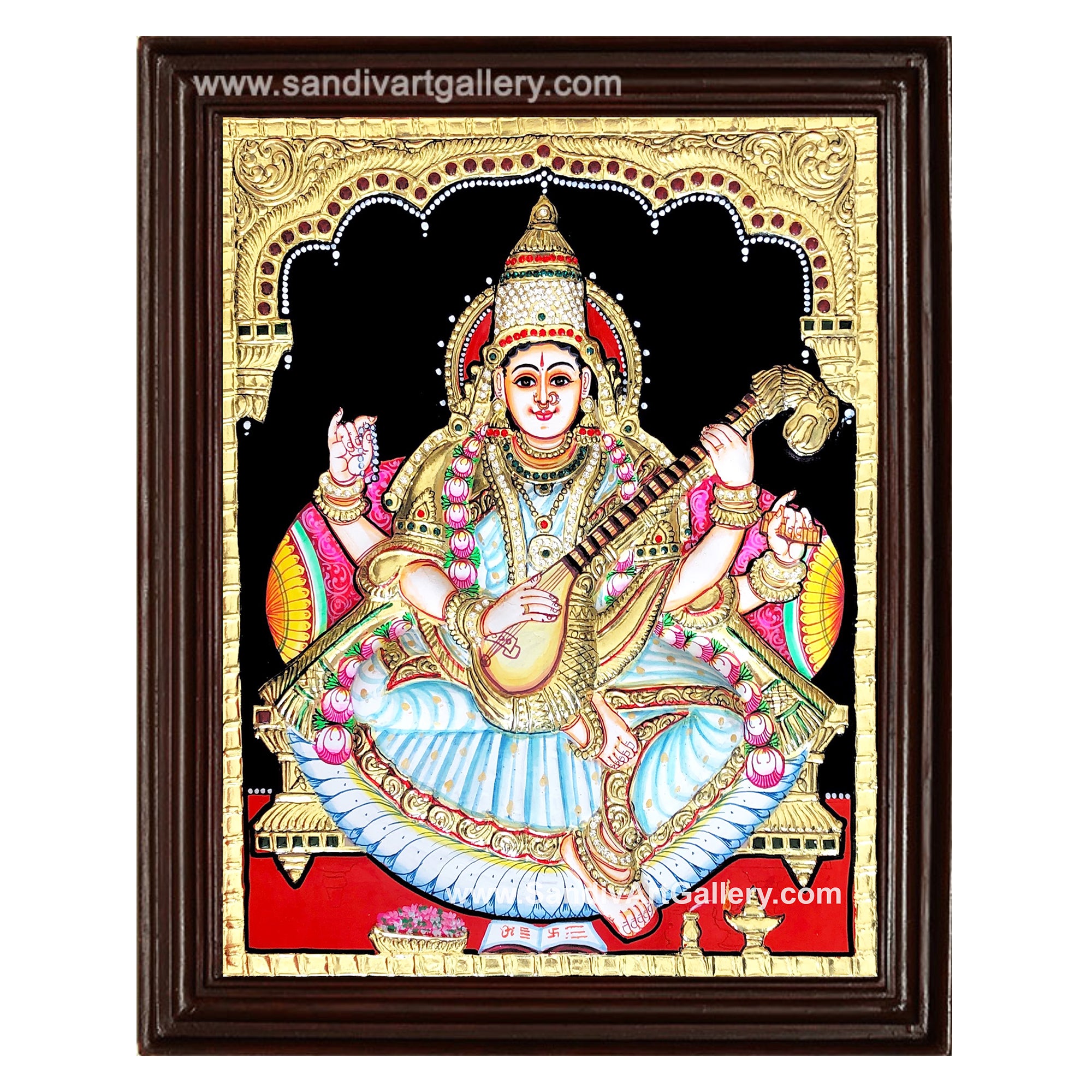 Vinayahar Lakshmi Perumal Saraswathi and Subramanya Swamy- Pooja Room Semi Embossed Tanjore Paintings