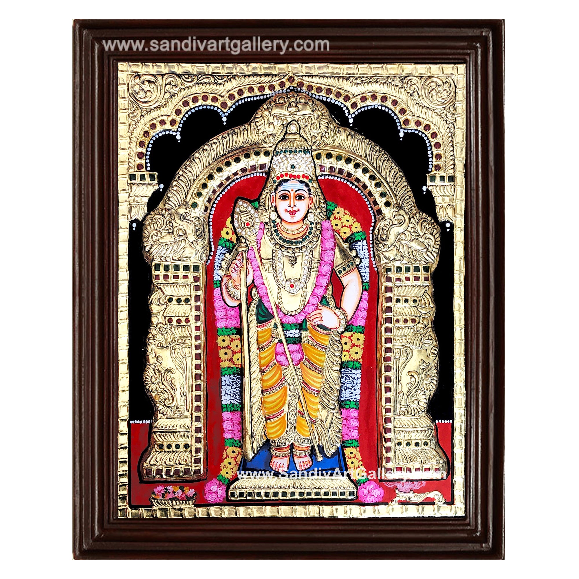 Vinayahar Lakshmi Perumal Saraswathi and Subramanya Swamy- Pooja Room Semi Embossed Tanjore Paintings