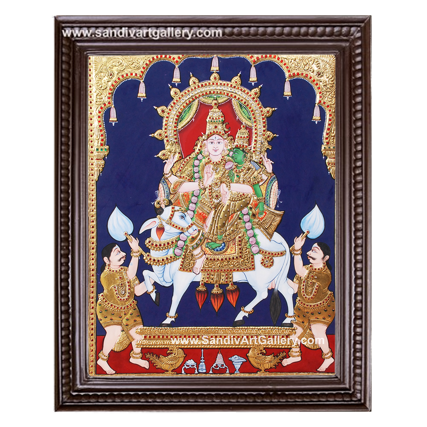 Shiva Parvati on cow Tanjore Painting