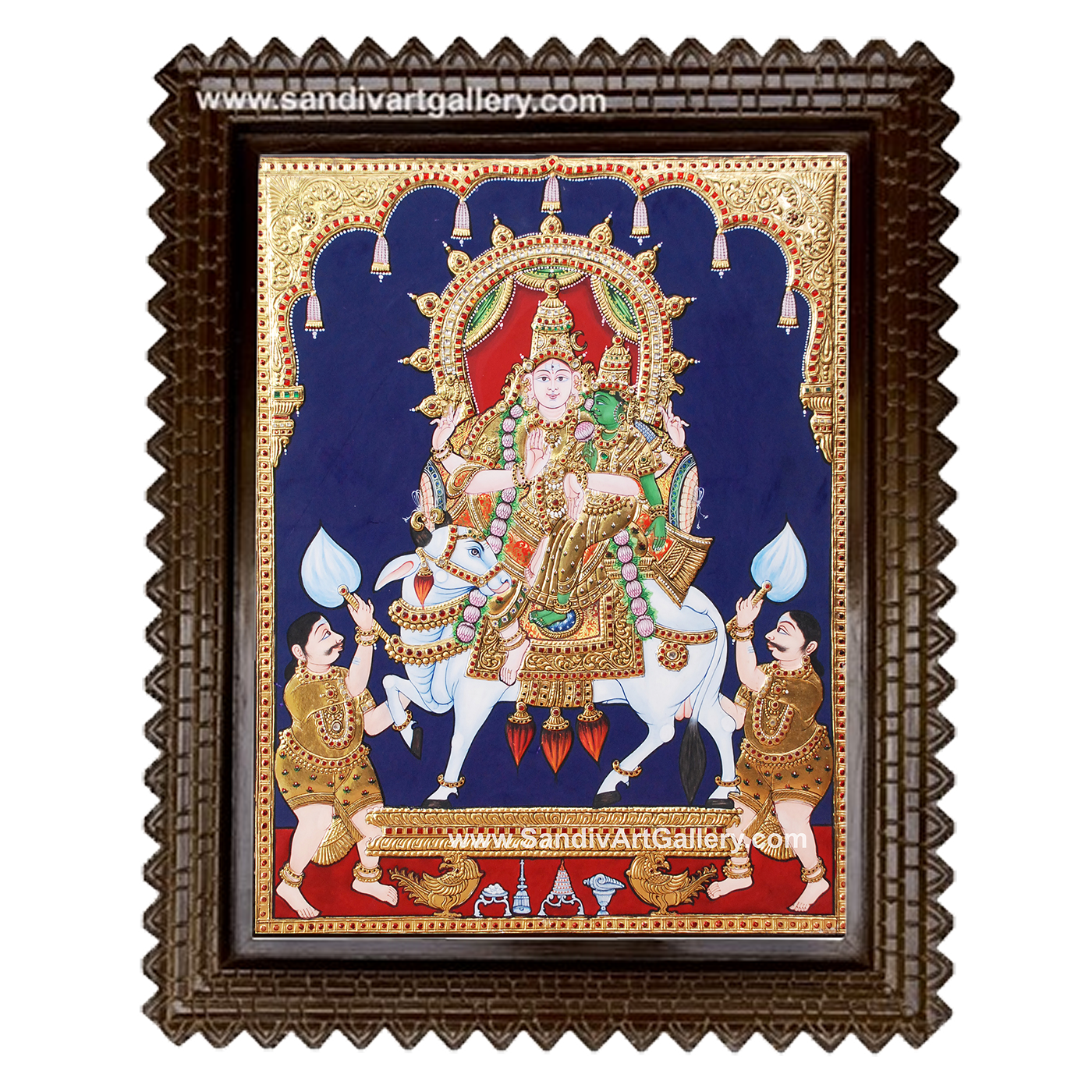 Shiva Parvati on cow Tanjore Painting