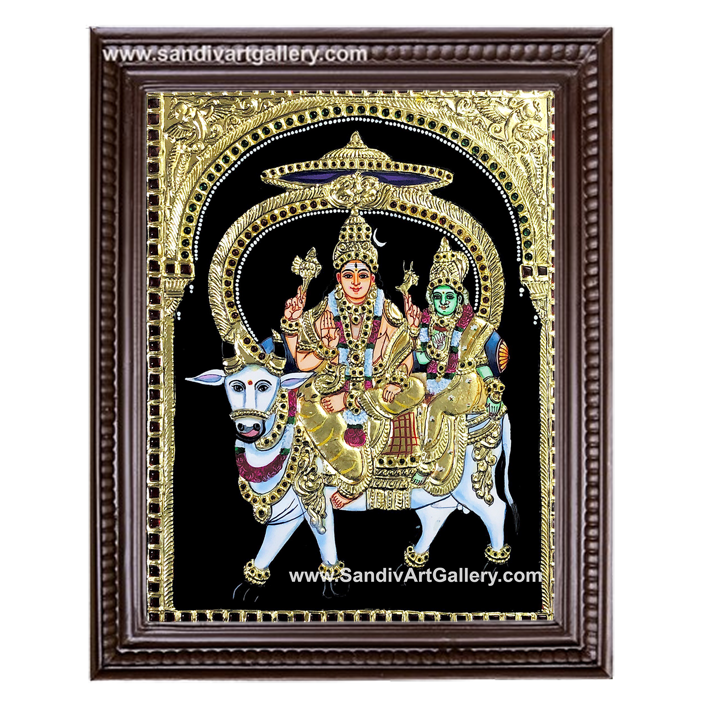 Shivan Parvati Sitting on Nandi Tanjore Painting 2