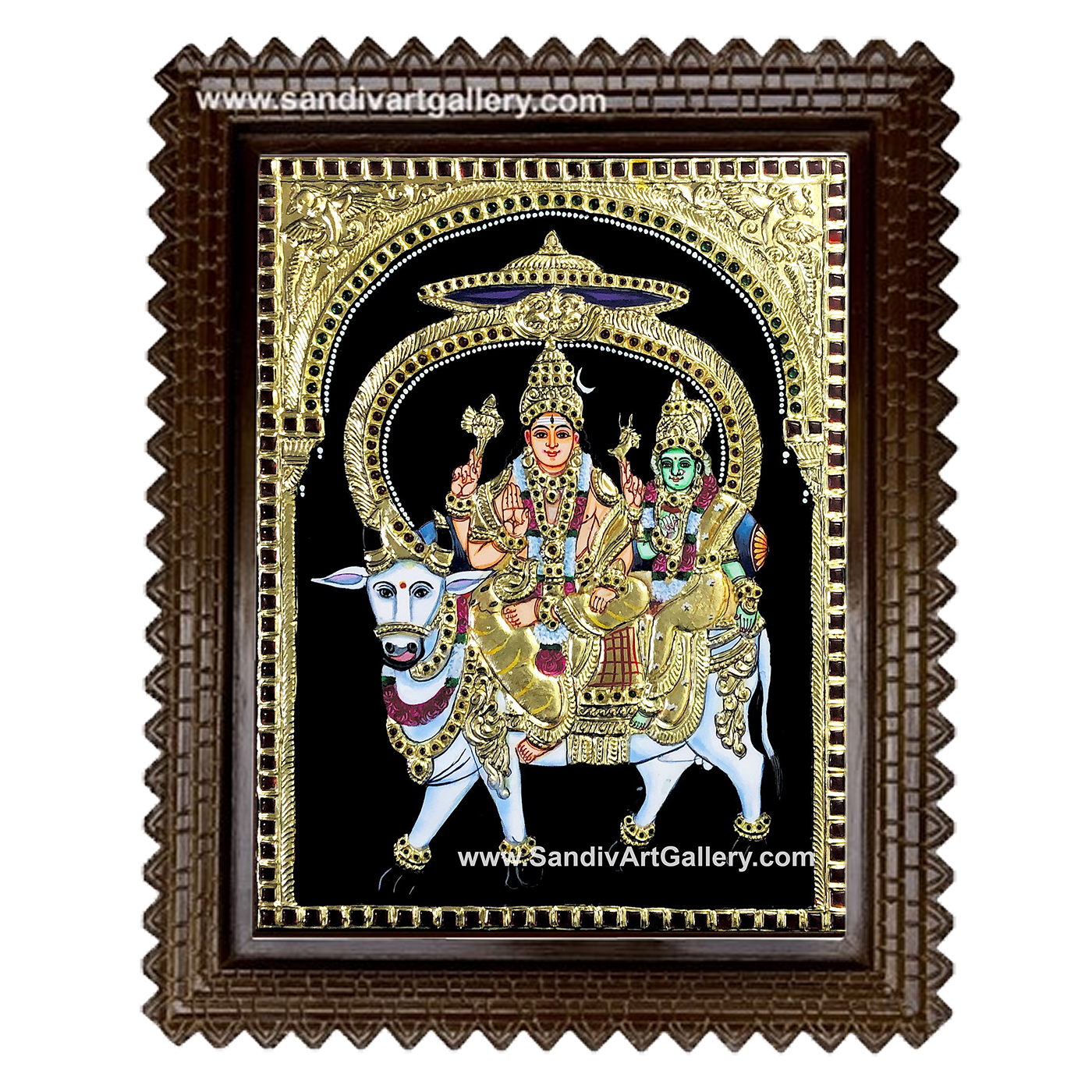 Shivan Parvati Sitting on Nandi Tanjore Painting 2