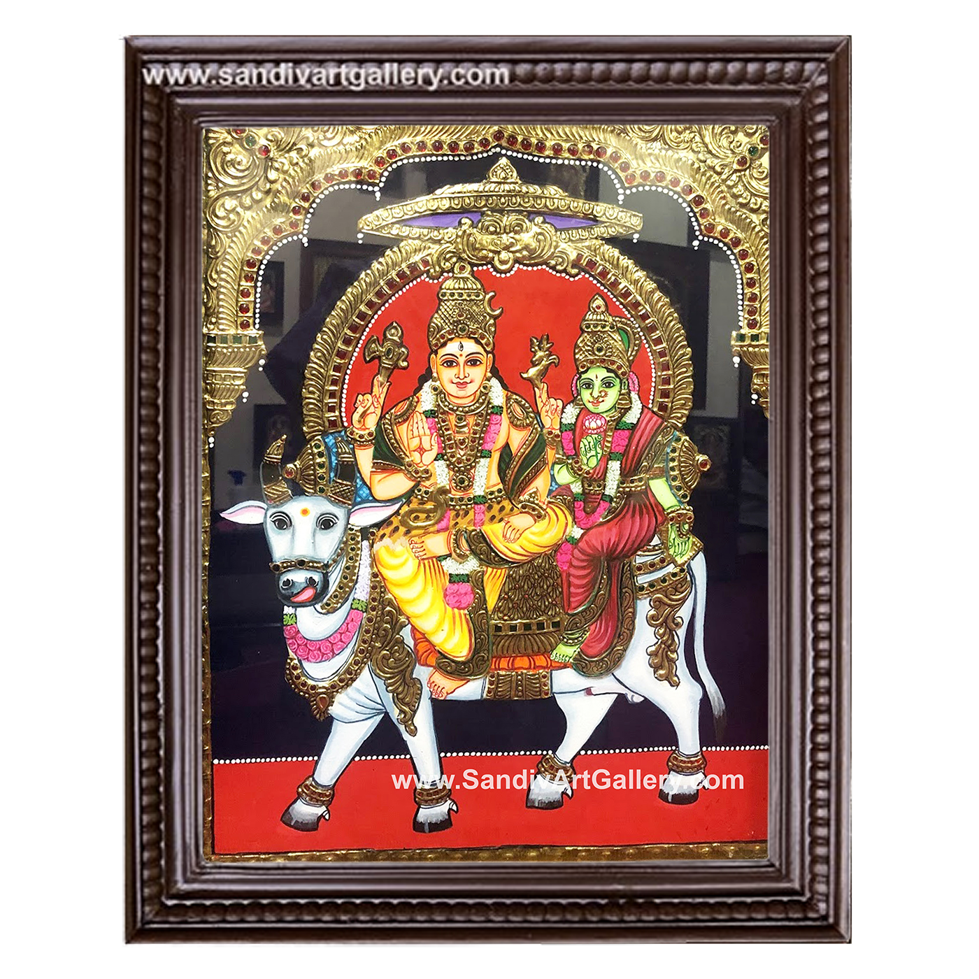 Shiva Parvati sitting on cow Tanjore Painting 2