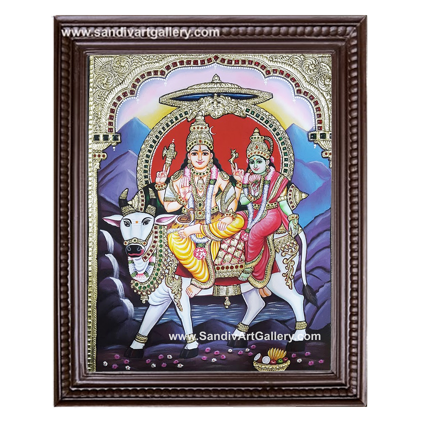 Rishaba Vaganam Shiva Parvathi Tanjore Painting