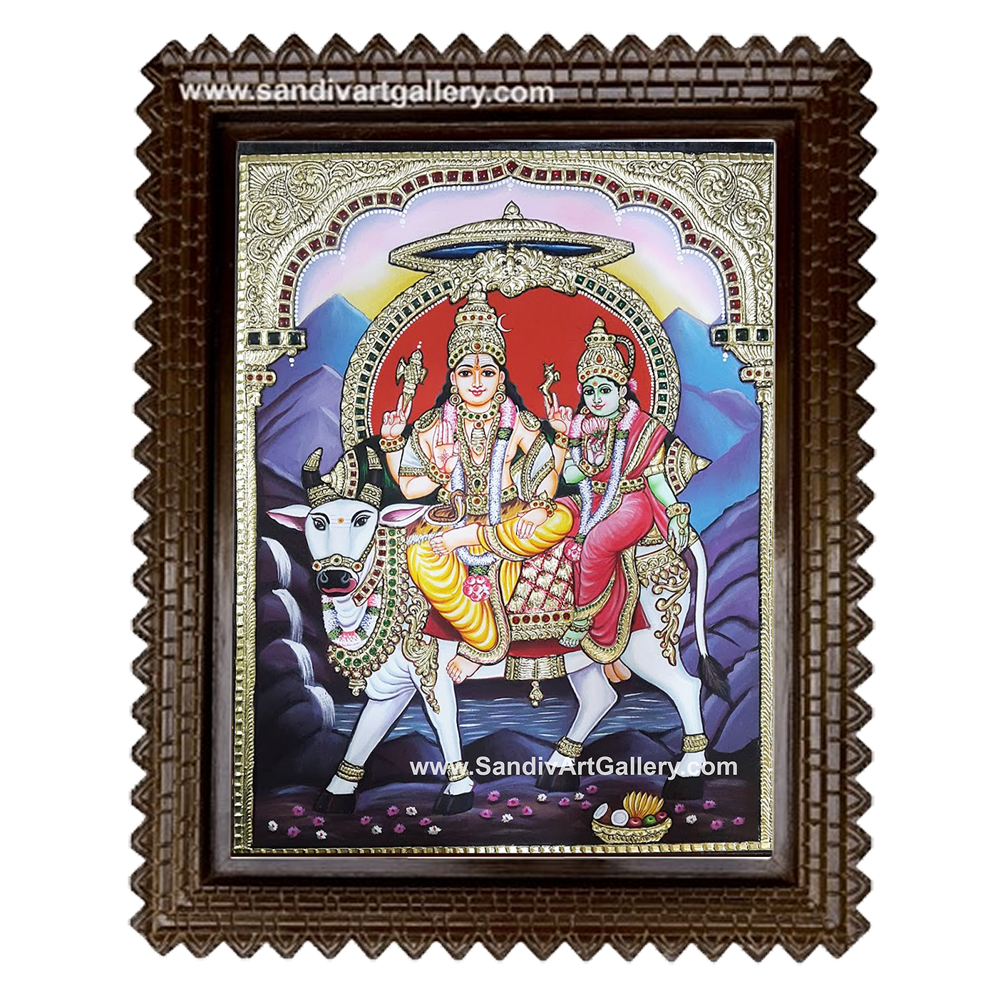 Rishaba Vaganam Shiva Parvathi Tanjore Painting