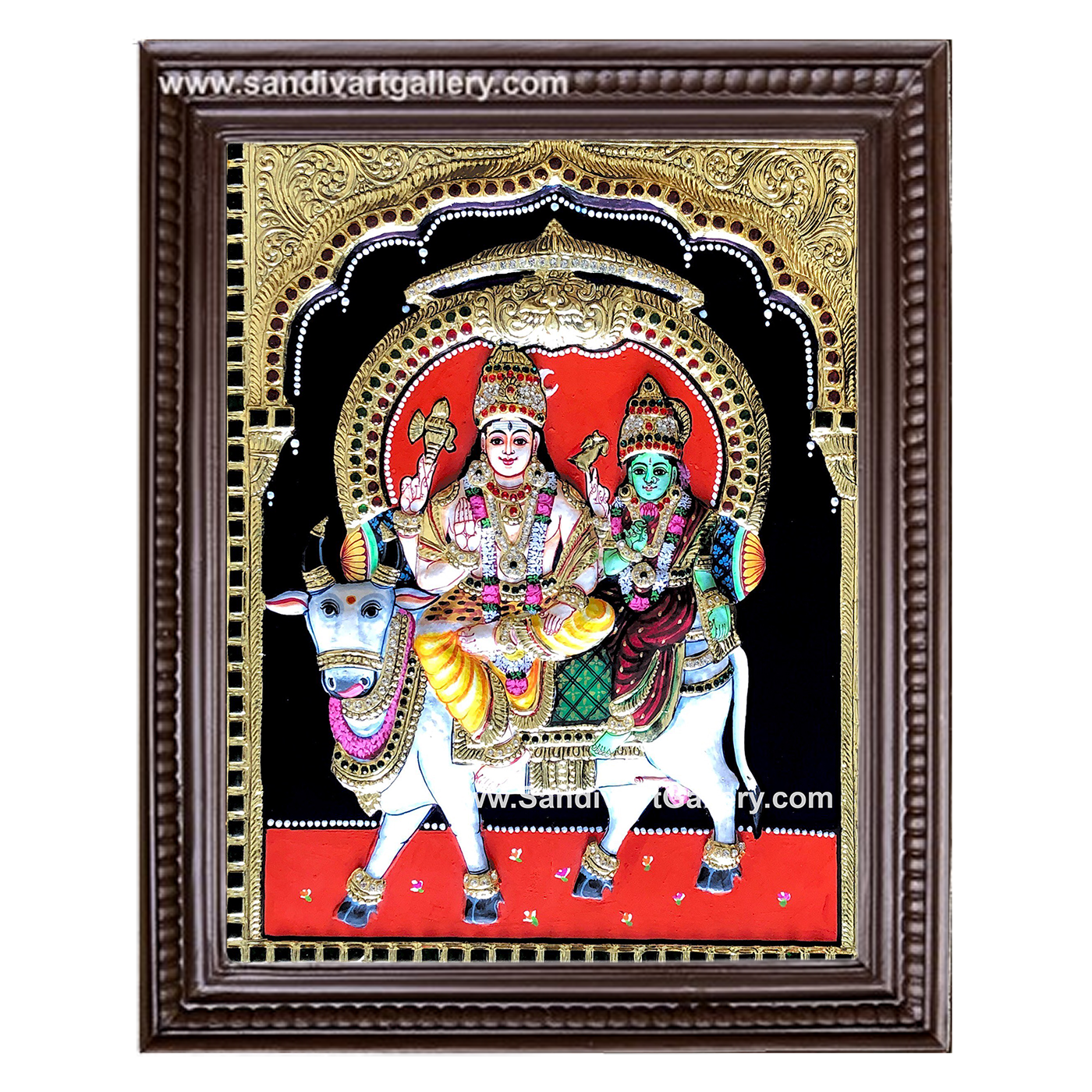 Shiva Parvati Semi Embossed Tanjore Painting