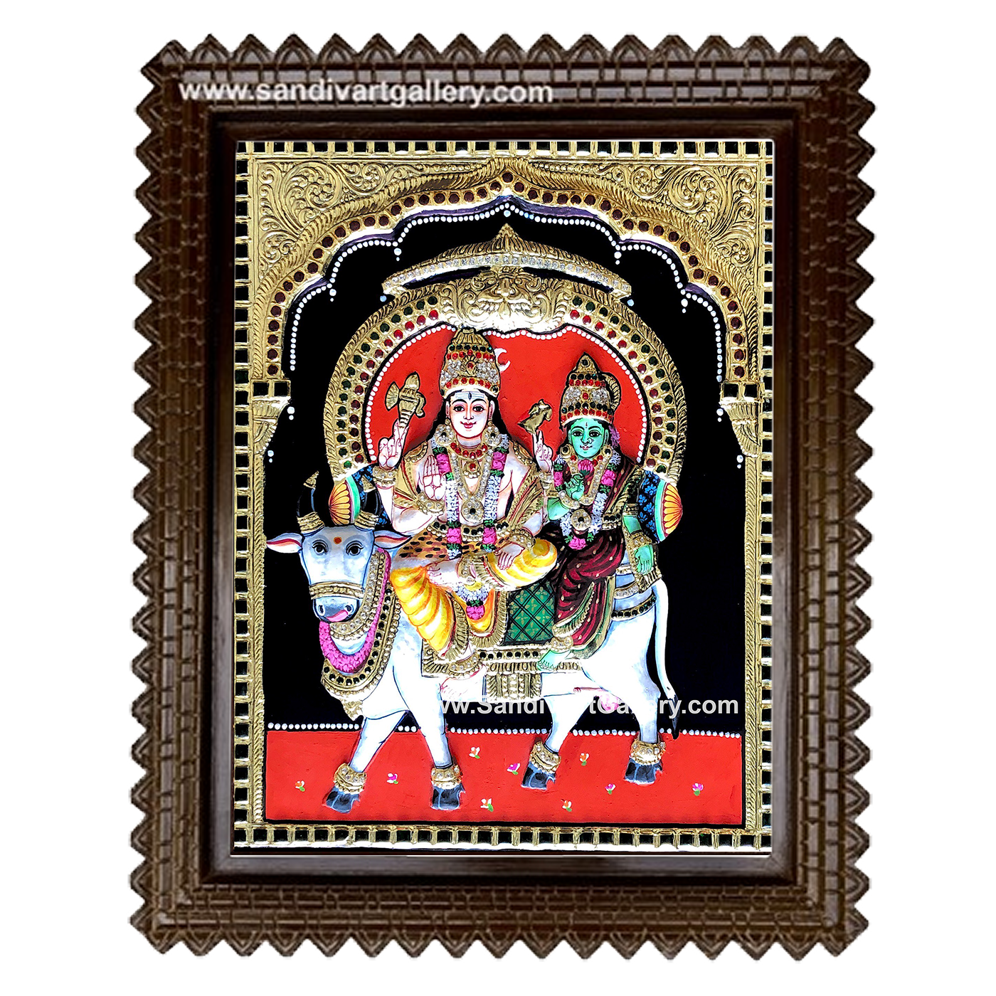 Shiva Parvati Semi Embossed Tanjore Painting