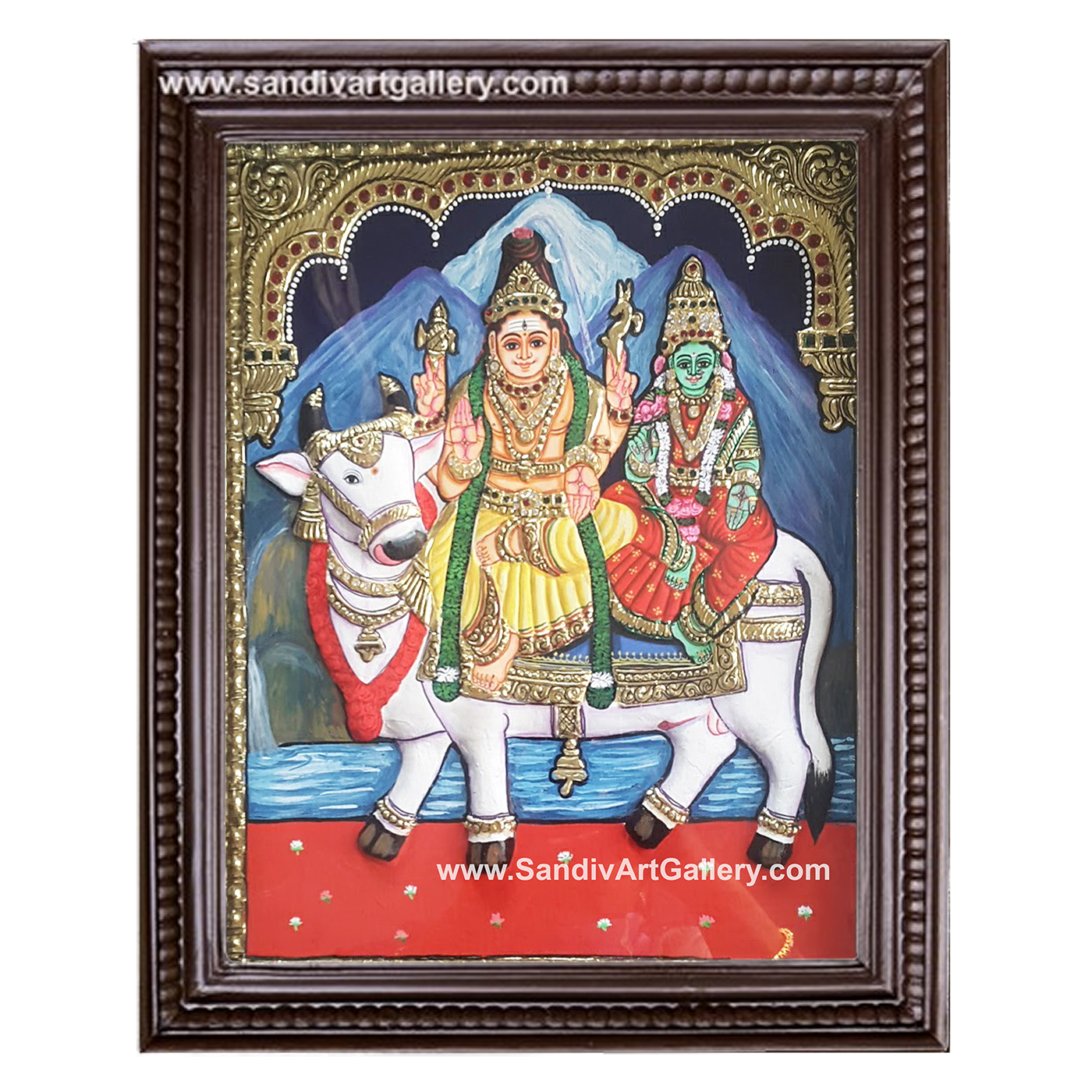 Shiva Parvati Semi Embossed Tanjore Painting 1