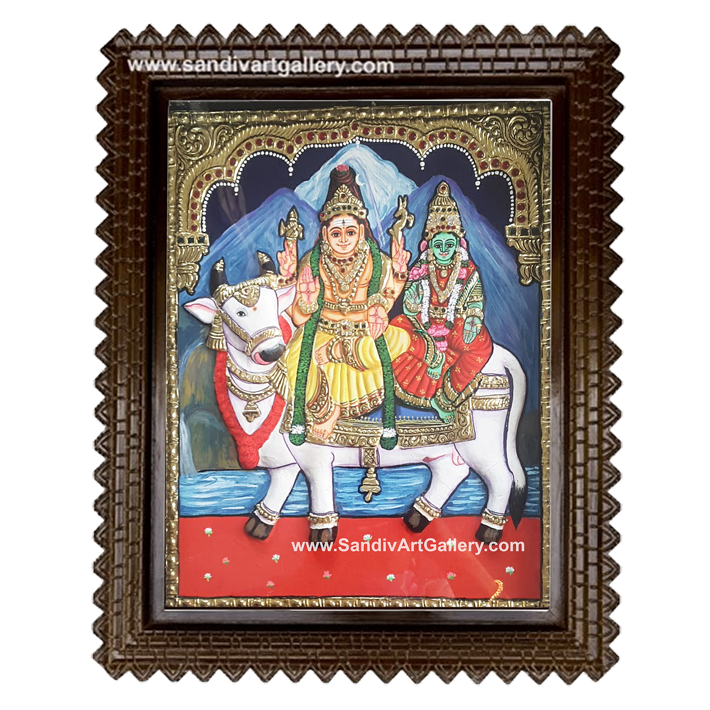 Shiva Parvati Semi Embossed Tanjore Painting 1