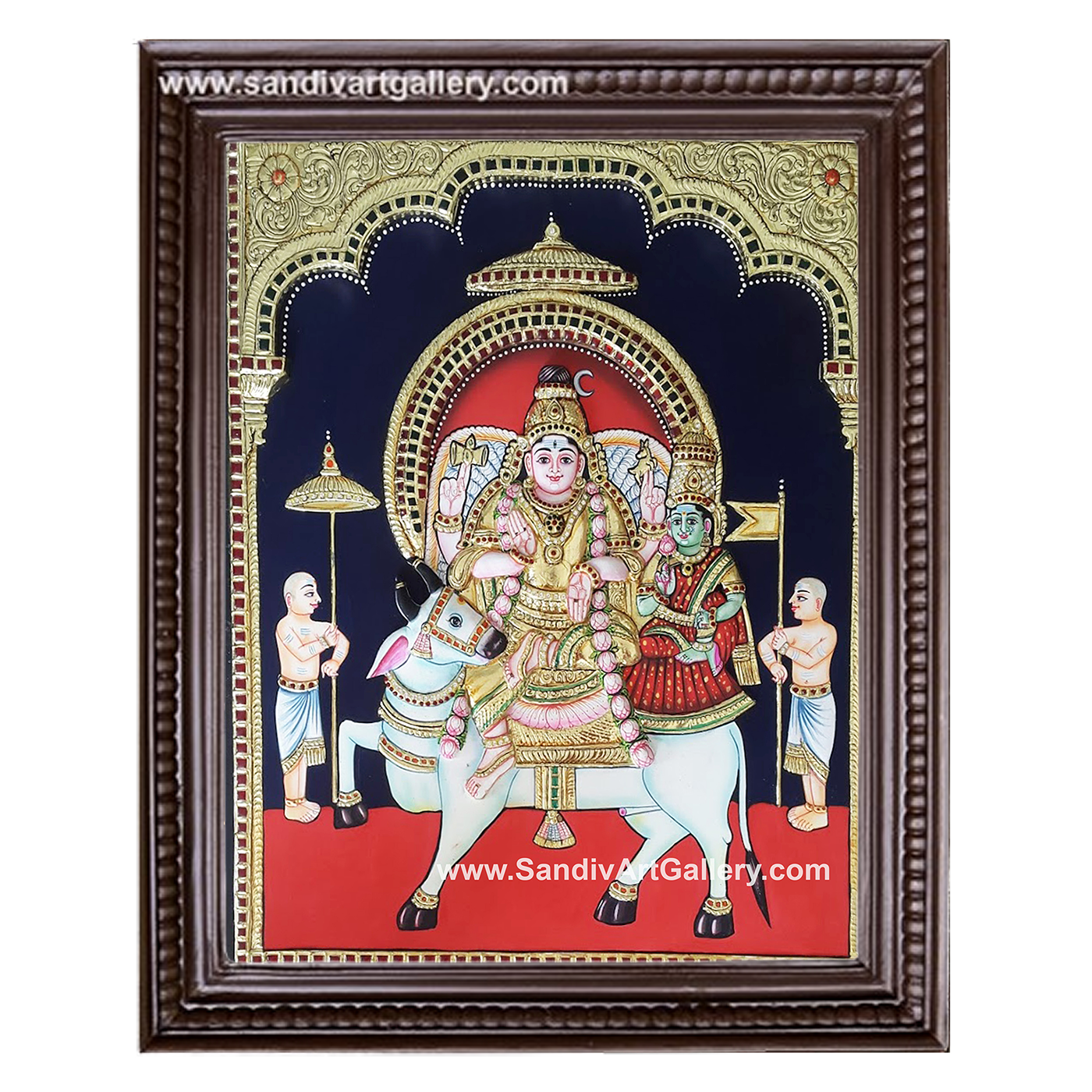 Shivan Parvati Sitting on Nandi 3D Super Embossed Tanjore Painting 1