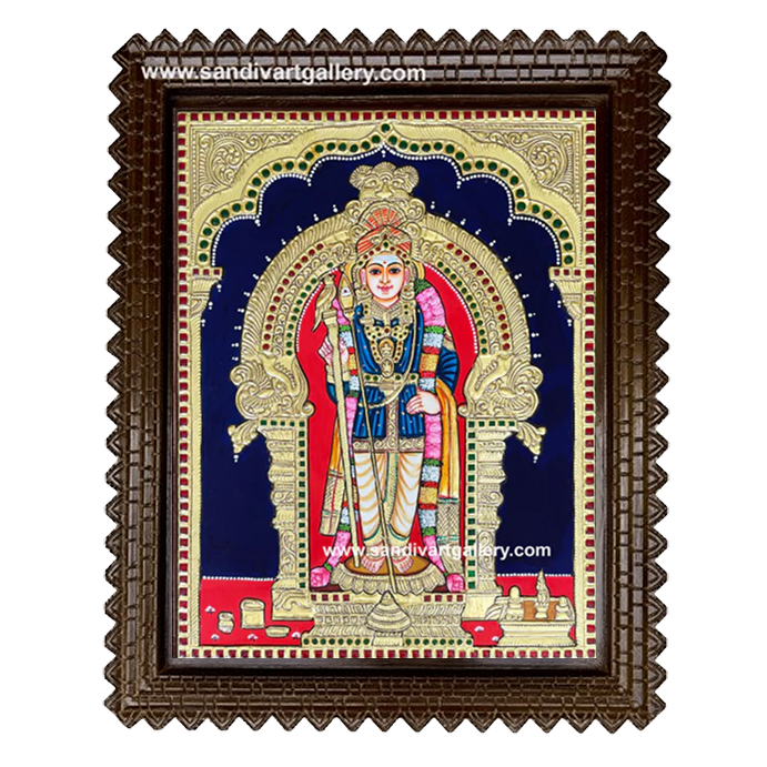 Murugan in Raja Alangaram Tanjore Painting 1