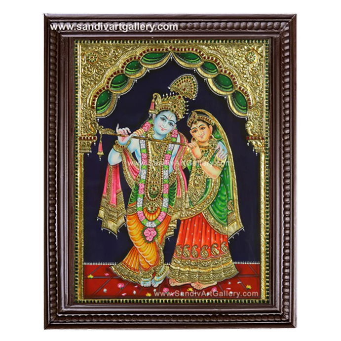 Radha Krishna with Flute Tanjore Painting 2