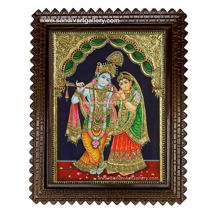 Radha Krishna with Flute Tanjore Painting 2