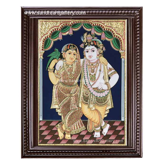 Radha Krishna with Parrot Tanjore Painting