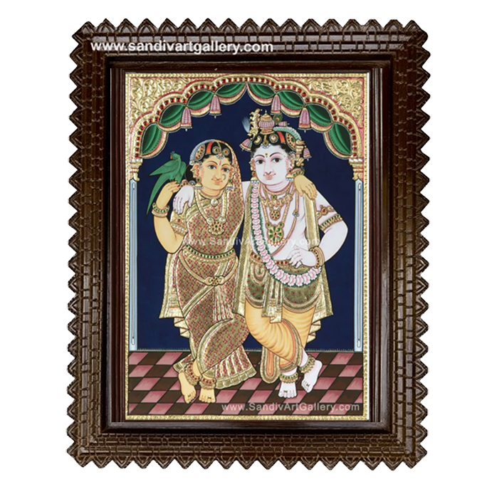 Radha Krishna with Parrot Tanjore Painting