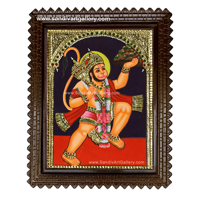 Hanuman with Sanjeevi Malai Tanjore Painting