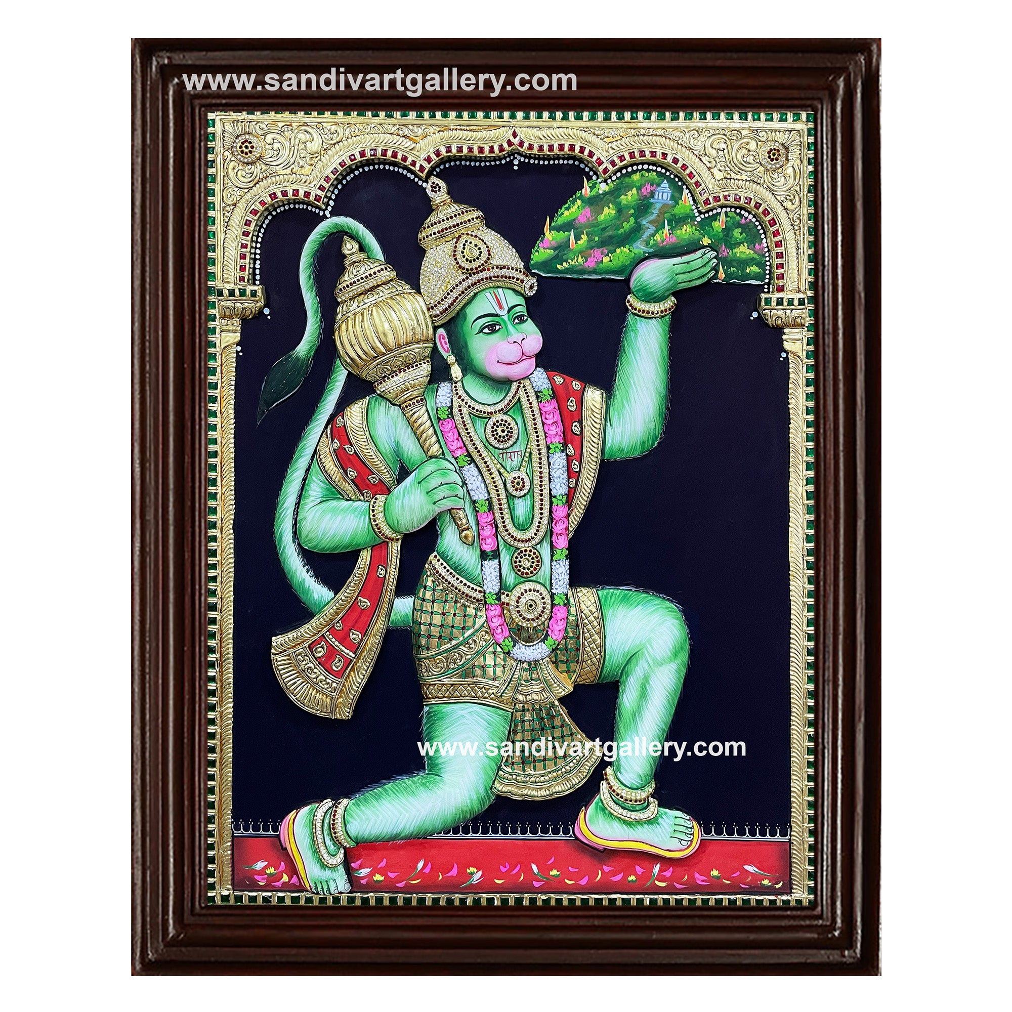 Sanjeevi Hanuman Semi Embossed Tanjore Painting
