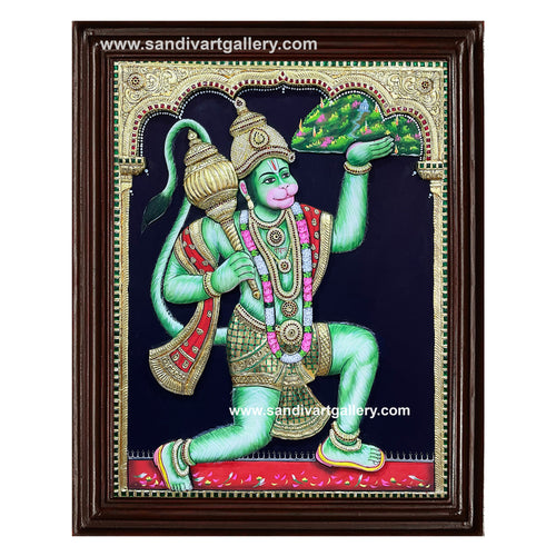 Sanjeevi Hanuman Semi Embossed Tanjore Painting