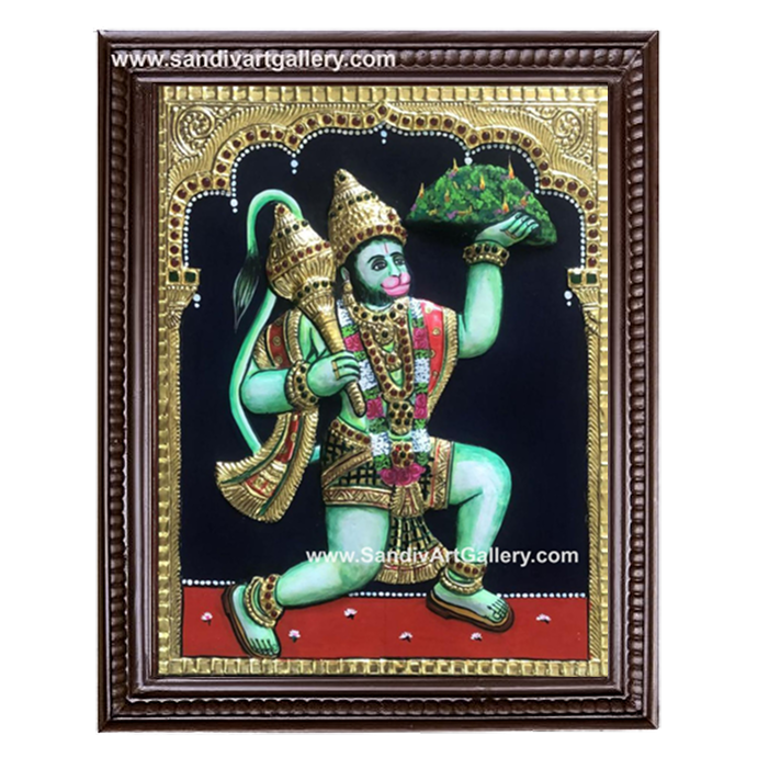 Sanjeevi Hanuman Semi Embossed Tanjore Painting