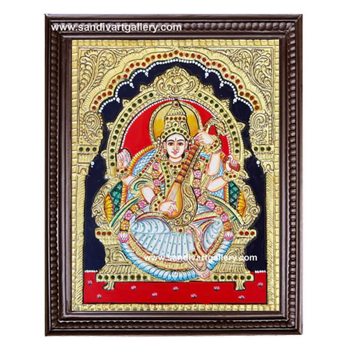 Goddess Saraswathi Tanjore Painting 4