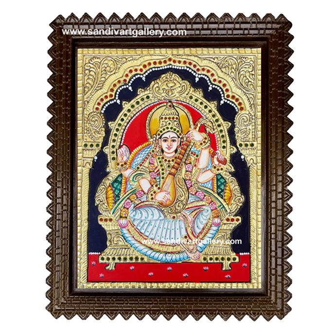 Goddess Saraswathi Tanjore Painting 4