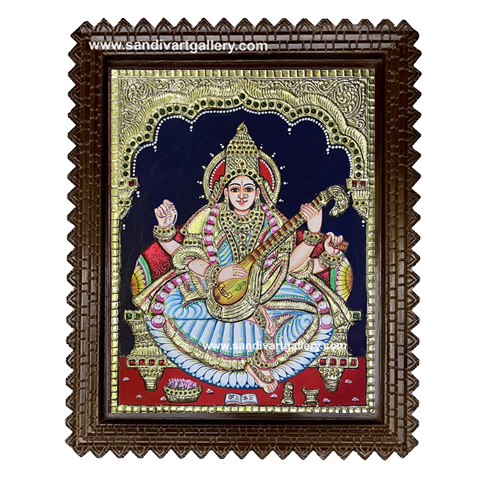 Goddess Saraswathi Tanjore Painting 5