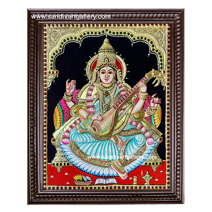Saraswathi Semi Embossed Tanjore Painting