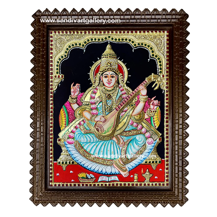 Saraswathi Semi Embossed Tanjore Painting