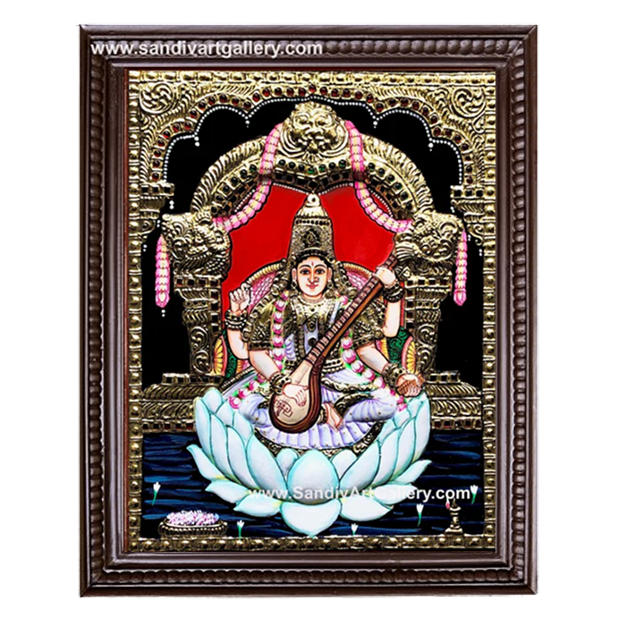 Saraswathi Semi Embossed Tanjore Painting 2