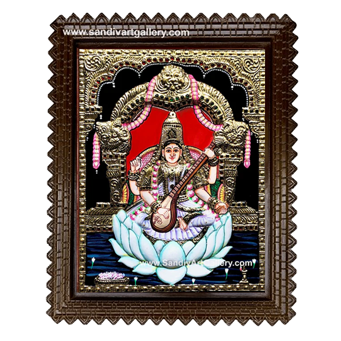 Saraswathi Semi Embossed Tanjore Painting 2