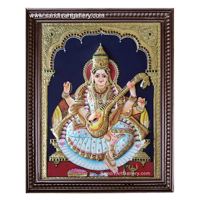 Saraswathi 2D Embossed Tanjore Painting